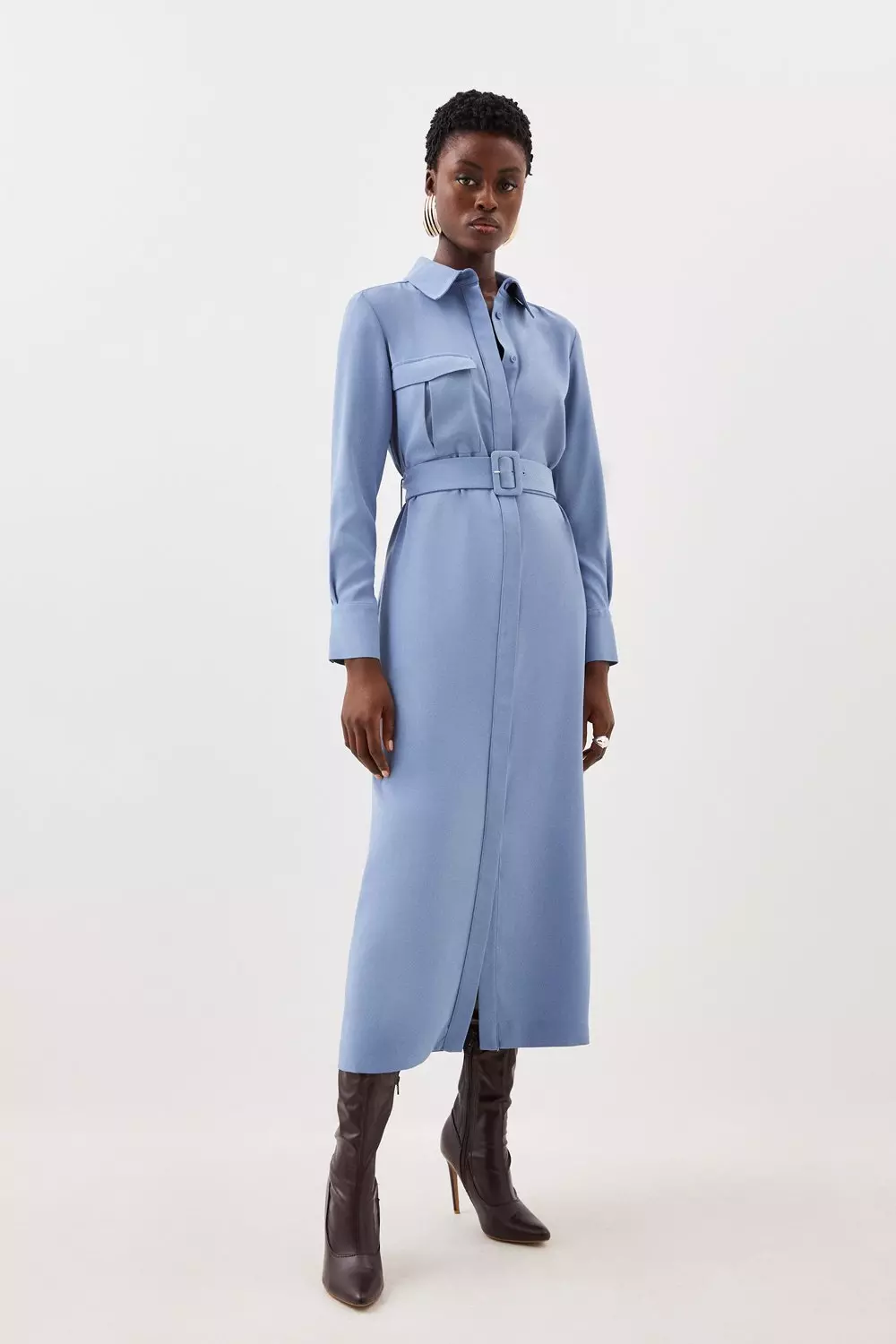 Blue midi hot sale shirt dress